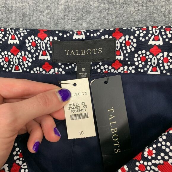 Talbots Bandana Print Mini Skirt Womens 10 Navy Red Back Zip Lined Stretch - Picture 5 of 11